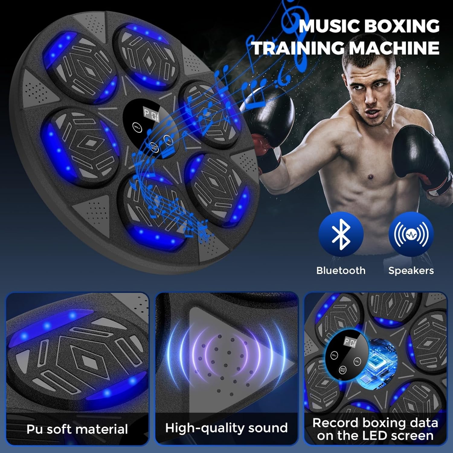 Music Boxing Machine, Boxing Wall Mount Machine for Kids Adult, Bluetooth Smart Boxing Traineing Machine with Boxing Gloves, Boxing Workout Equipment Target for Home, Office, Gym (Upgrade)