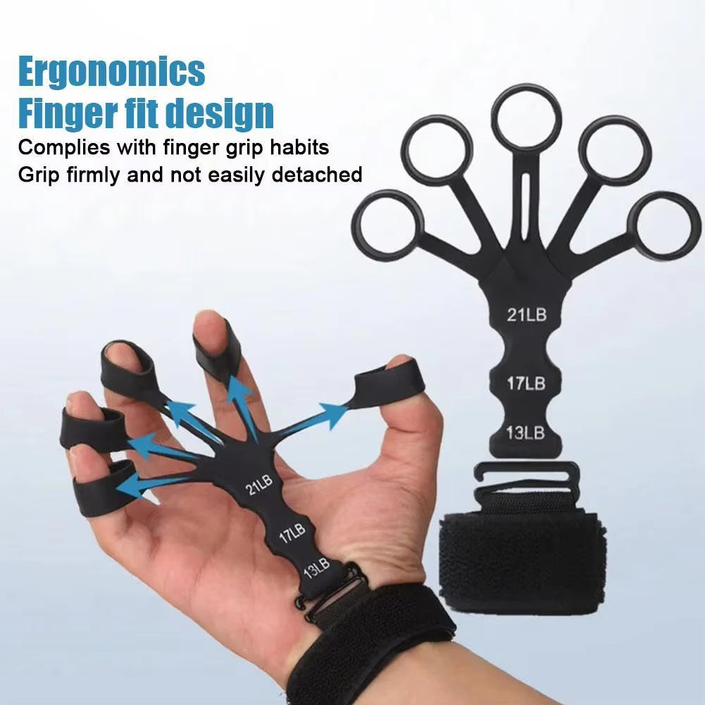 Hand Grip 5 Finger Exerciser Strength Trainning Power Forearm Rehabilitation Silicone Trainer Adjustable Strengthener for Wrist