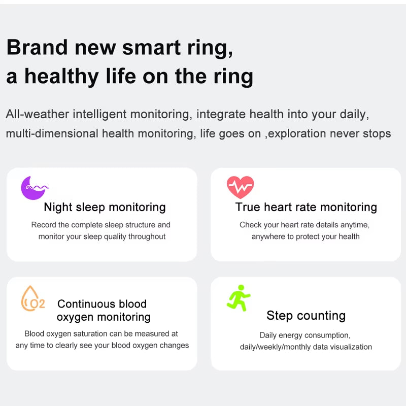 Smart Ring Health Tracker Monitor Heart Rate Monitor Sleep Monitori Step Counting Long Battery Life Multi Sports Modes